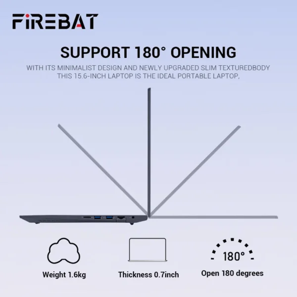 Firebat AT15 Laptop Intel N150 N100 CPU 15.6 Inch 16GB RAM SSD 512GB 1TB Lightweight Business Computer Notebook BT4.2 WiFi5