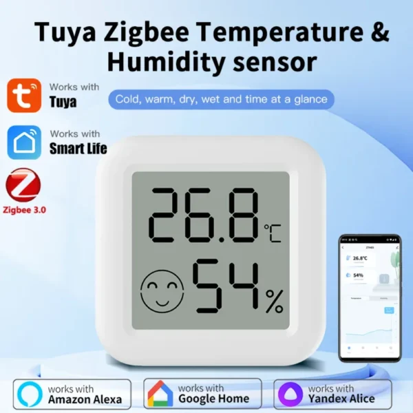 S84ae082982804d7b96c700267be556f9p.webp Tuya Zigbee 3.0 Temperature Humidity Sensor APP Remote Control Thermometer via Smart Life For Smart Home Work With Yandex Alexa