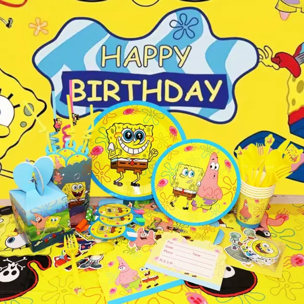 SpongeBob Birthday Party Decoration Aluminum Foil Balloon For Kid Event Supplies Disposable Tableware Banner Backdrop Gift
