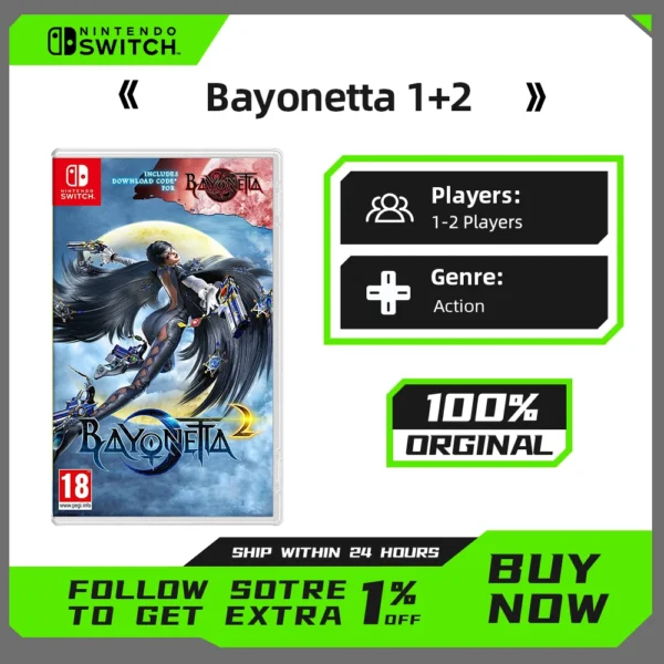 Nintendo Switch Game - Bayonetta 1 and Bayonetta 2 - 100% Original Game Carridge Physical Card for Switch Oled Lite