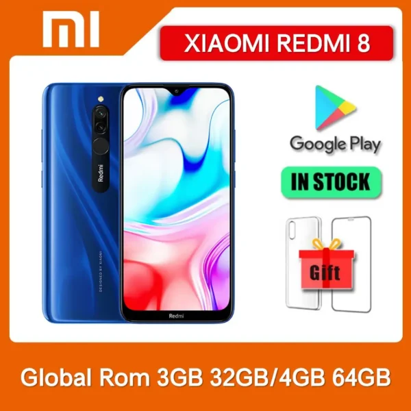 Original Xiaomi Redmi 8 4GB+64GB 4700 mAh Smartphone Dual SIM 6.22'' 12MP+2MP+8MP Snapdragon 439 Octa-Core 4G LTE Mobile Phone