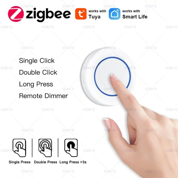 Tuya ZigBee Push Button Wireless Hand -Remoter Scene Switch Controller Battery Powered Automation App Control Device Support Z2M
