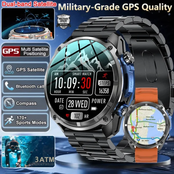 2025 New Military Smart Watch 860Mah Battery GPS Compass 10ATM Waterproof Tactics Sport 4GB Memory BT call Smart Watches For Men