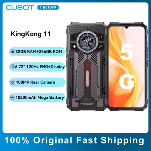 Cubot KingKong 11 Rugged 5G Smartphone 10200mAh Battery Dimensity 7025 32GB RAM(16+16) 256GB ROM 108MP Camera Android 15 NFC
