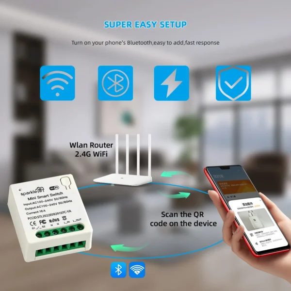 Matter WiFi Smart Switch 16A Smart Home Light Switch Relay Module Voice Control Work with Alexa Google Homekit Smartthings Tuya