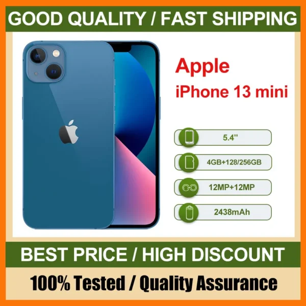 Original Used Apple iPhone 13 mini Unlocked Mobile Phone Face ID 5.4" 128/256GB ROM 12MP IOS NFC Camera Hexa-core  Smartphones