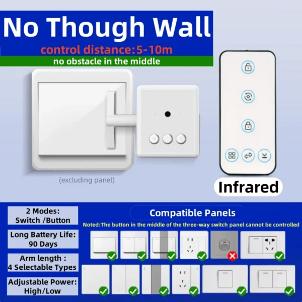 Wireless Control Light Switch Off Tool Automatic Button Pusher Intelligent USB Rechargeable Lazy Remote Control Switch