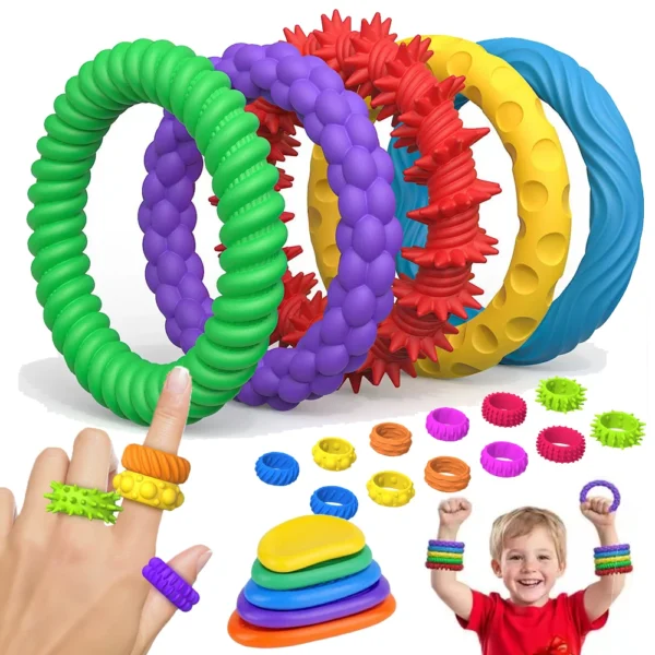S97a4c5abf69b48a4ba97d7ef481ecf0eW.webp 12/6/5PCS EDC Fidget Toys for Kids Adults Silicone Sensory Stone Antistress Ring Sensory Bracelets for Autism Stress Relief Toy