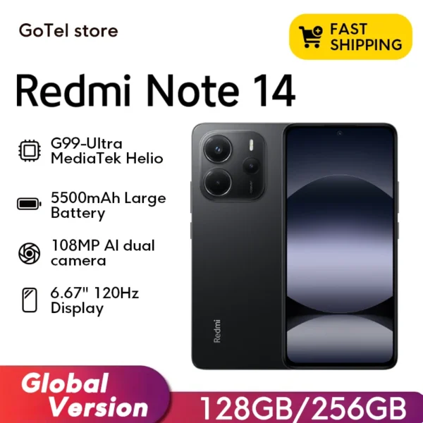 Xiaomi Redmi Note 14 Global Version MediaTek Helio G99-Ultra 120Hz 108MP AI Camera 5500mAh 33W 6.67" AMOLED
