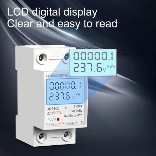 S9c76f2046a8444199edce0452e9805e4c.webp GTRIC Electric Energy Meter 2P Single Phase LCD Digital Display DIN Rail Mounting 2-wire Electric Meter Wattmeter AC 230V 50Hz