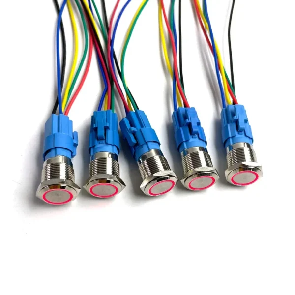 5 pcs Metal Push Button Switch 12v 16mm 19mm 22mm Ring Lamp Power Symbol Waterproof LED Light Self lock reset with connector 220