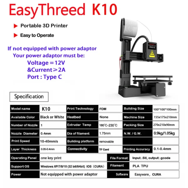 Sa194124c364b4f6d9dcd6a930f735855Q.webp EasyThreed 3D Printer Entry Level Compatible with PLA TPU 1.75mm Filament include Power Adaptor.