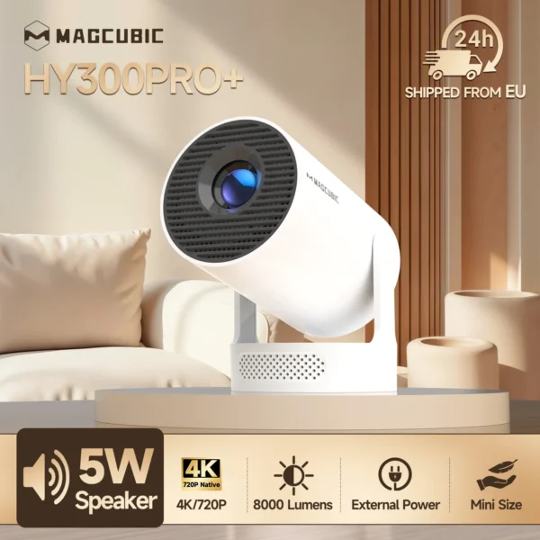 Sa5b04b08aba34ef09fb64b45cfd27a12d.webp Magcubic HY300 Pro+ 4K Android 11 Portable Projector 8000 Lumens WiFi 6 BT5.4 Outdoor Theater 5W HiFi Speaker 720P HD Supported