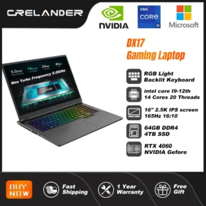CRELANDER Laptop Gamer 16 Inch Intel Core i9 Processor 2.5k IPS Screen 165Hz RTX 4080  RAM 64GB 4TB SSD Notebook Gaming Laptop