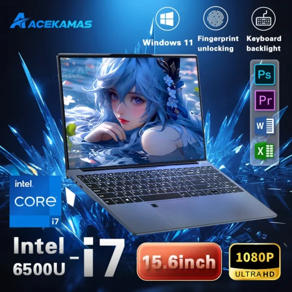 ACEKAMAS 15.6inch Laptop Computer Intel Core i7 6500U Windows 11 Pro Laptops Gaming DDR4 16GB SSD 1TB Portable Notebook PC Gamer
