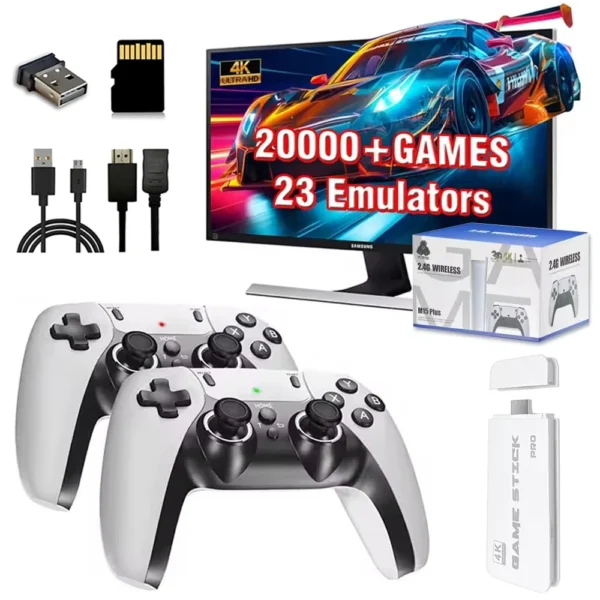 M15 Pro 4K Game Stick 64G 20000+ Video Game Console 2.4G Double Wireless Controller 4K Retro Game TV Stick Retro Classic Games