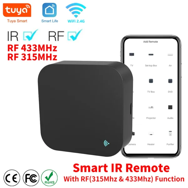 Sa80aaeea37ad4234b300dbc75ba1cc452.webp Tuya WiFi RF IR Remote Control 433MHz/315MHz For Smart Home Via SmartLife for Air Conditioner ALL TV Support Alexa,Google Home