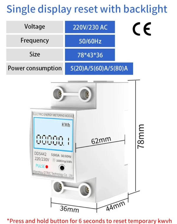 Sac5e10697198451ebb859ae2c1e9835f7.webp GTRIC Electric Energy Meter 2P Single Phase LCD Digital Display DIN Rail Mounting 2-wire Electric Meter Wattmeter AC 230V 50Hz