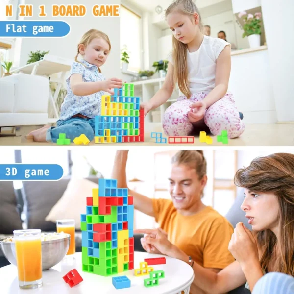 48PCS Tetra Tower Building Blocks Balance Stacking Games Toys for Kids Adults Friends Classroom Family Board Game and Fun Party