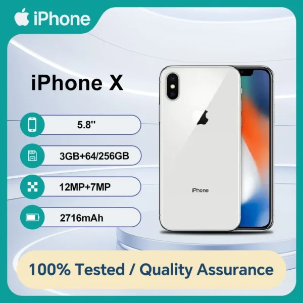 Sad1fb11688ed4197a9531c3332afe2f0j.webp Unlocked Original Apple iPhone X 64/256GB ROM 3GB RAM IOS A11 Bionic Hexa Core 5.8'' Dual 12MP 4G Used Cell Phone