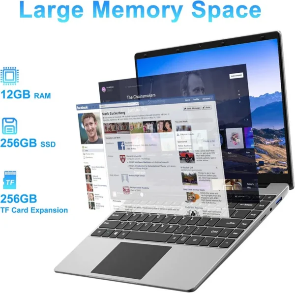 14 Inch 12GB LPDDR4 RAM 512GB SSD ROM  Windows 10 Computer Laptop PC 4-Core Processor WIFI 1080p FHD IPS Screen with Celeron