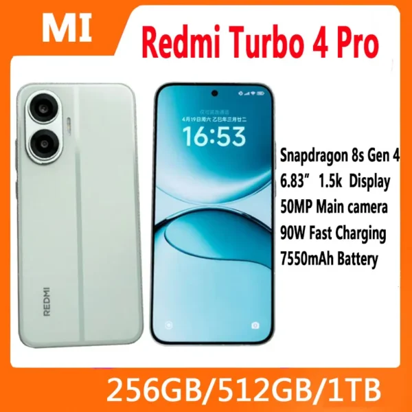 Xiaomi Redmi Turbo 4 Pro SmartPhone Snapdragon 8s Gen 4 50MP+20MP Camera 6.83 inch 2772x1280 Screen 90W 7550mAh Battery