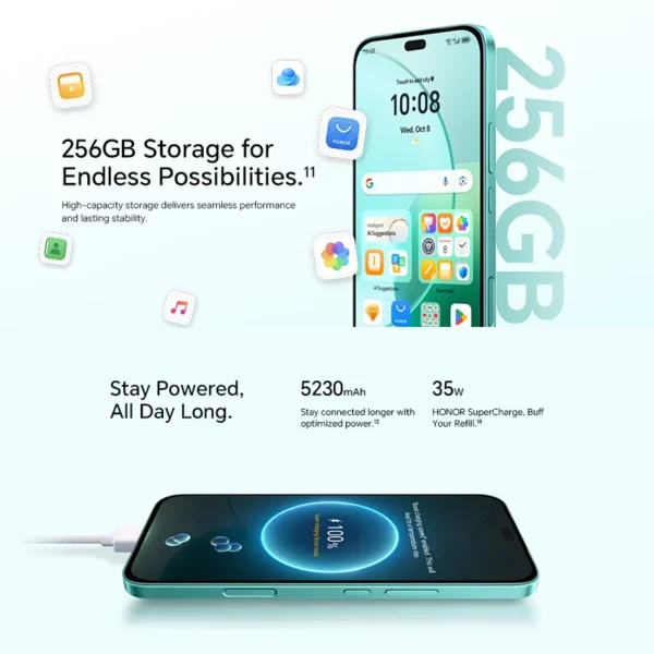 2025 New HONOR 400 Lite Global Version 5G Smartphone 6.7" 120Hz AMOLED Screen 108MP Camera 5230mAh 35W SuperCharge IP5 OTG