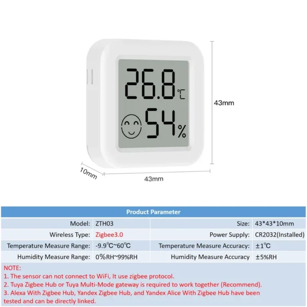 Sb39495c7108c4eb1bec3f1b3199d1584r.webp Tuya Zigbee 3.0 Temperature Humidity Sensor APP Remote Control Thermometer via Smart Life For Smart Home Work With Yandex Alexa