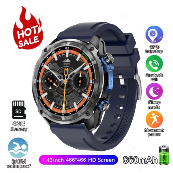 2025 New T-Rex Tactical Smartwatch Built-in GPS Offline Map 4GB Memory 5ATM IP69K Swimming Waterproof Men Militray Smart Bracele