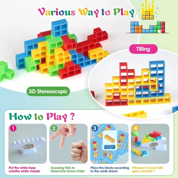 48PCS Tetra Tower Building Blocks Balance Stacking Games Toys for Kids Adults Friends Classroom Family Board Game and Fun Party