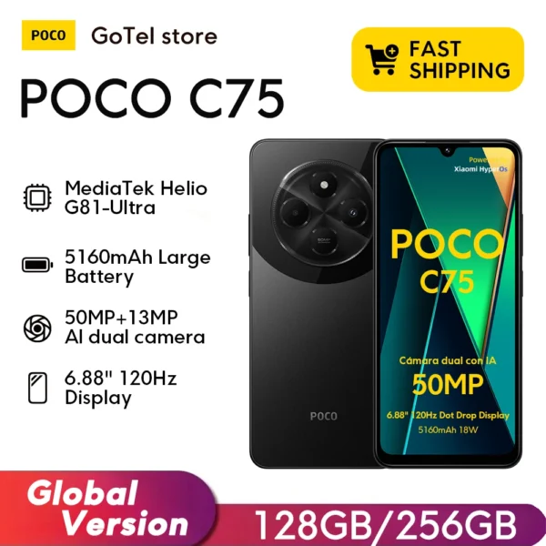 POCO C75 Global Version 6.88" 120Hz Helio G81-Ultra 50MP Dual Camera Massive 18W Fast Charge 5160mAh Battery NFC