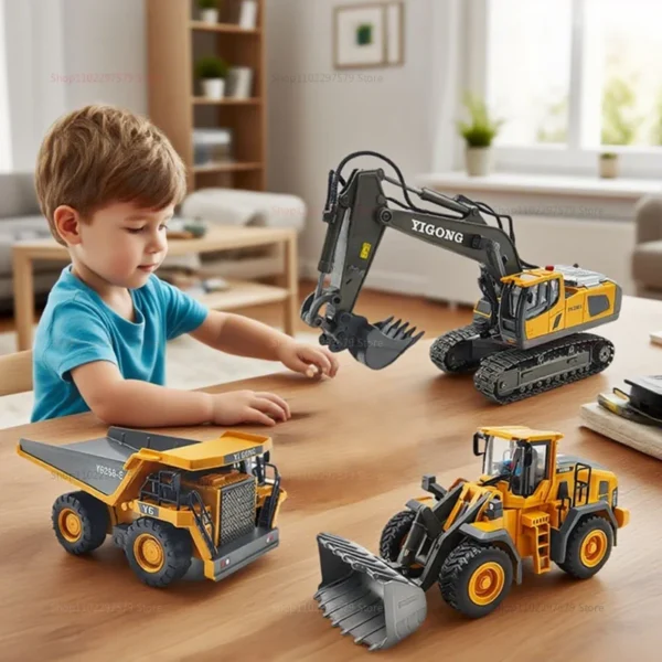 Kids RC Car Toys 2.4Ghz Remote Control Alloy Excavator Dump Truck Bulldozer Electric Construction Vehicle Gifts for Boys Girls