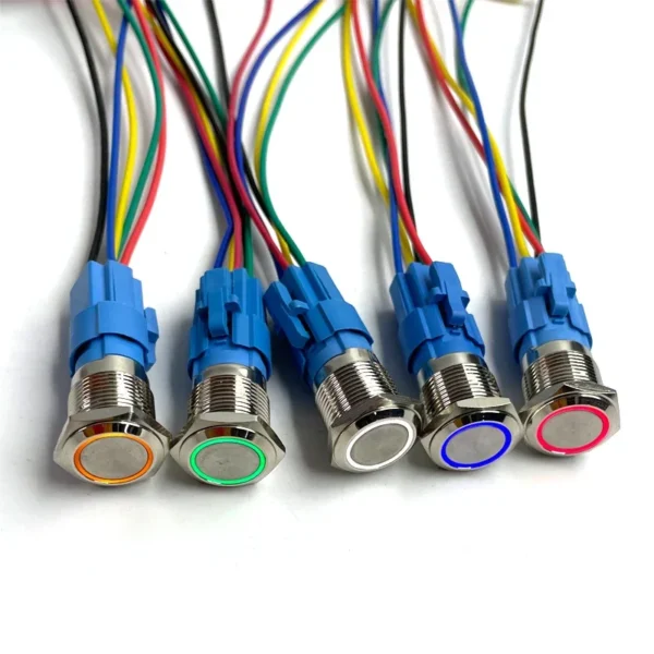 5 pcs Metal Push Button Switch 12v 16mm 19mm 22mm Ring Lamp Power Symbol Waterproof LED Light Self lock reset with connector 220