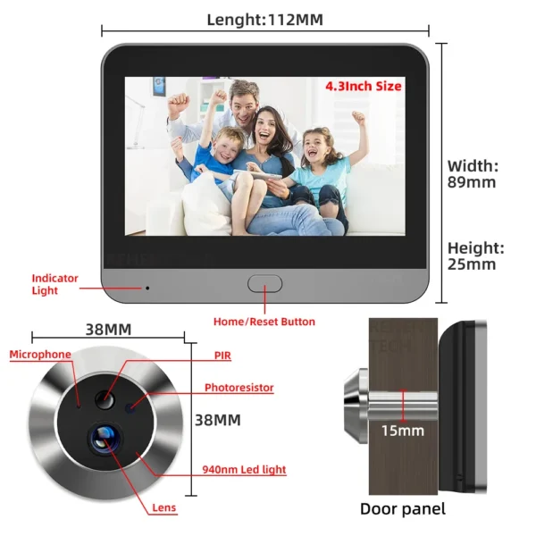 Tuya Smart 3MP 140° Wide View Angle Mini Digital Peephole Eye Viewer WiFi IR PIR Detection Doorbell Door Camera Alexa Google