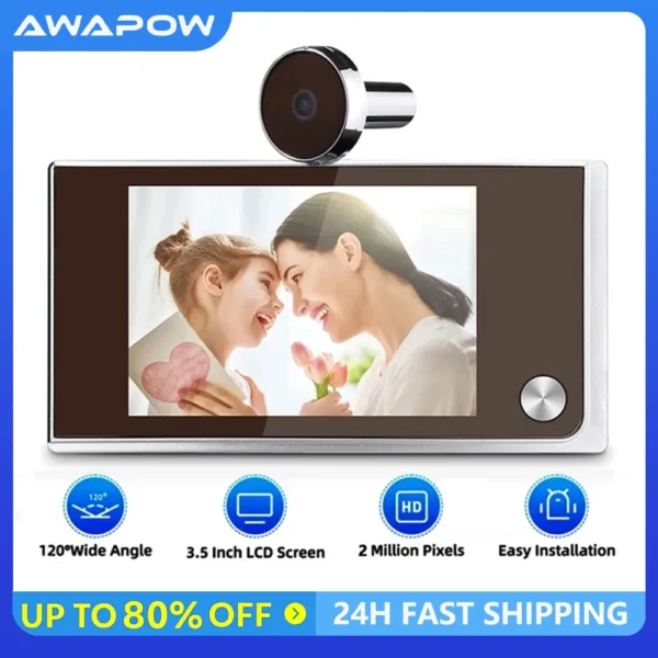 Awapow 3.5 Inch Doorbell Peephole Viewer Digital Door Camera 120° LCD 2 Million HD Pixels Cat Eye Door Bell Outdoor Monitor