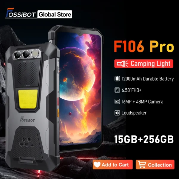 Sb9231d14301c4e1bb5b3b971b4259030o.webp FOSSiBOT F106 PRO Rugged Machine With 3W Camping Light 15GB+256GB Android 14 6.58”FHD 12000mAh Big Speaker