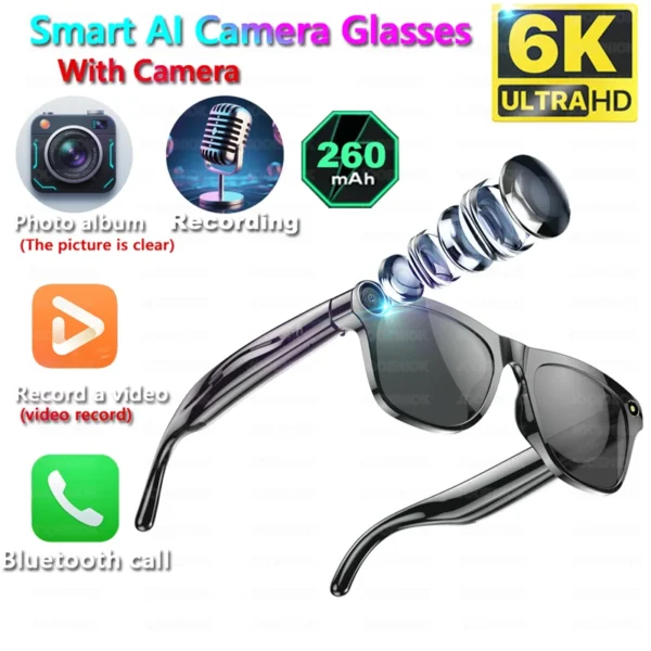 Bluetooth Smart Glasses AI Translation Object Recognition with Camera for Taking Photos Voice Assistant Calling and Music