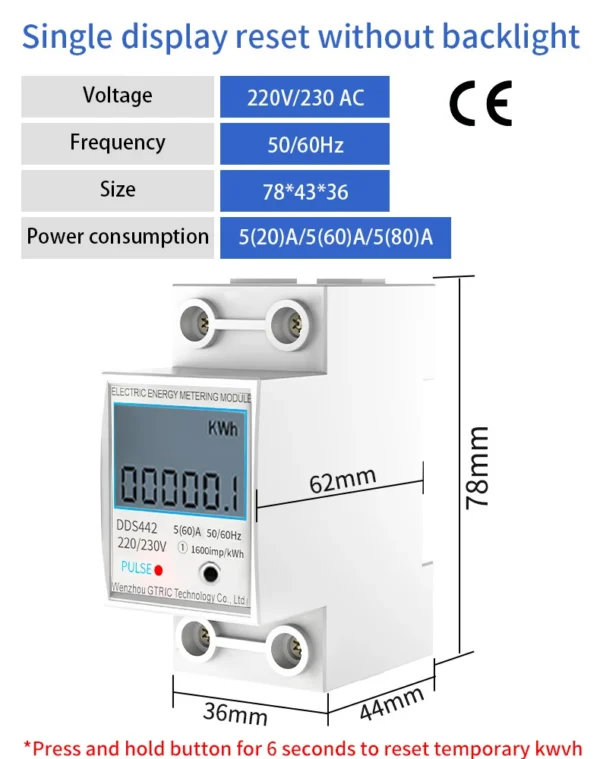 Sbaaaeb25d4ce43b1b33cf51127bbe203Z.webp GTRIC Electric Energy Meter 2P Single Phase LCD Digital Display DIN Rail Mounting 2-wire Electric Meter Wattmeter AC 230V 50Hz