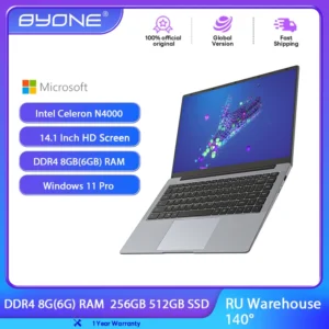 BYONE 14.1 Inch Laptop Intel N4000 8GB RAM 256GB 512GB SSD Windows 11 Notebook 1366*768 HD LCD Wifi HDMI USB laptop PC