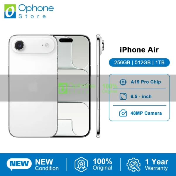 New iPhone Air Smartphone A19 Pro 5.6mm Thin 120Hz 6.5” XDR Display 18MP Front Camera 48MP Main Camera All Day Battery Life
