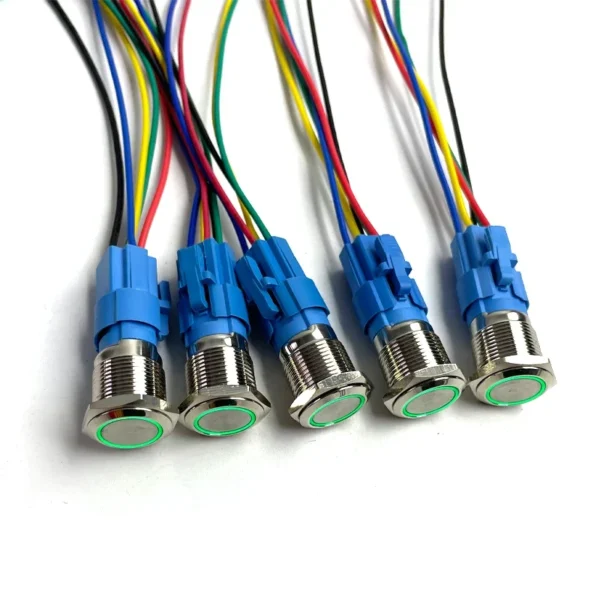 5 pcs Metal Push Button Switch 12v 16mm 19mm 22mm Ring Lamp Power Symbol Waterproof LED Light Self lock reset with connector 220