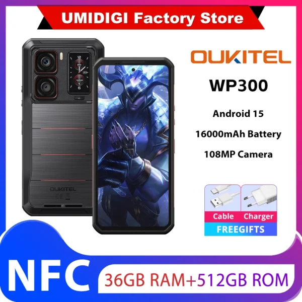 Oukitel WP300 5G Rugged 36GB+512GB 120W Android15 Mobile Phone 16000mAh 6.78" FHD+ 108MP Camera Modular detachable Earbud Phone