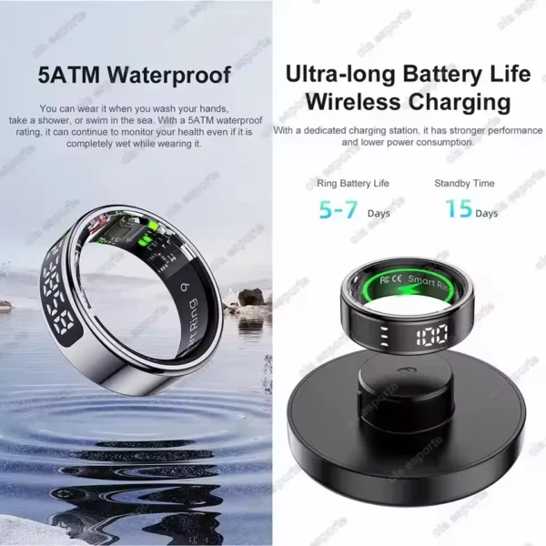 Sc3f6ec1e018a44a3b3d5229e952422b3l.webp 2025 New R12 Smart Ring with Display Screen and Touch Wireless Charging Health Manager 5 ATM Waterproof For Men Women Gift Rings