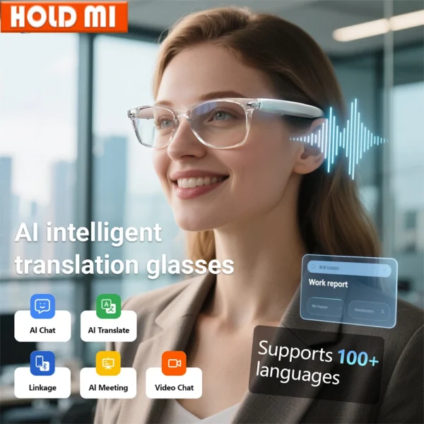 Sc4f0eccfb83045aebe9aa420009088a5s.webp Smart Glasses AI translation 100+ Languages Make Receive Calls Music Calling Noise Reduction Light BT TWS Glasses Men Women