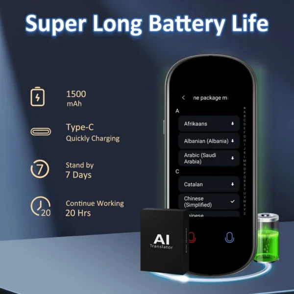 AI Voice Translator with 3.1 inch Touch Screen Real Time Translator Recording Photo Offline Translation 138 Languages