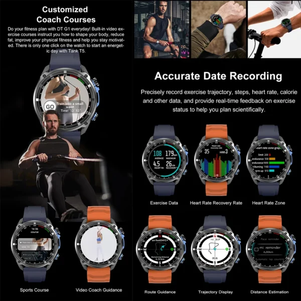 2025 New T-Rex Tactical Smartwatch Built-in GPS Offline Map 4GB Memory 5ATM IP69K Swimming Waterproof Men Militray Smart Bracele