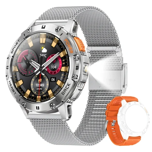 For Android ios New AMOLED Smart Watch Men with Flashlight Sports Waterproof Fitness Tracker Bluetooth Call Smartwatch Man+Box