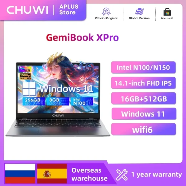 CHUWI GemiBook XPro Laptop 8GB LPDDR5 256GB SSD Intel N100/N150 UHD Graphics 12th Gen 14.1'' FHD 1920*1080 Windows 11 Laptops