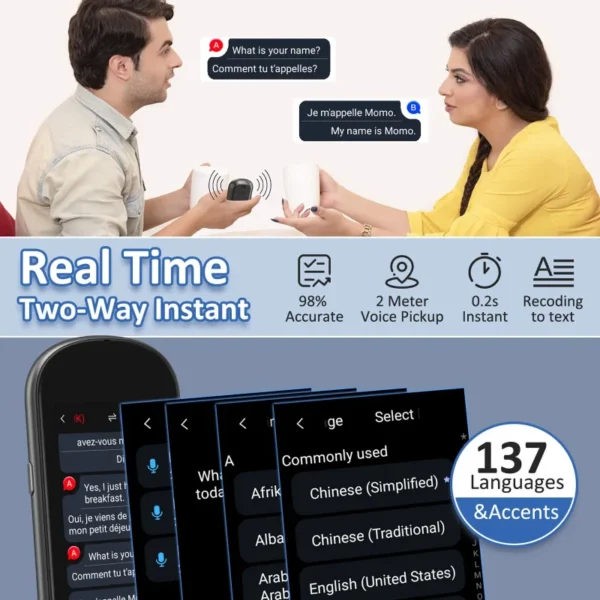 AI Voice Translator with 3.1 inch Touch Screen Real Time Translator Recording Photo Offline Translation 138 Languages
