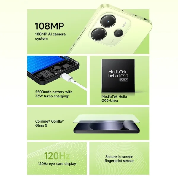 Xiaomi Redmi Note 14 Global Version MediaTek Helio G99-Ultra 120Hz 108MP AI Camera 5500mAh 33W 6.67" AMOLED